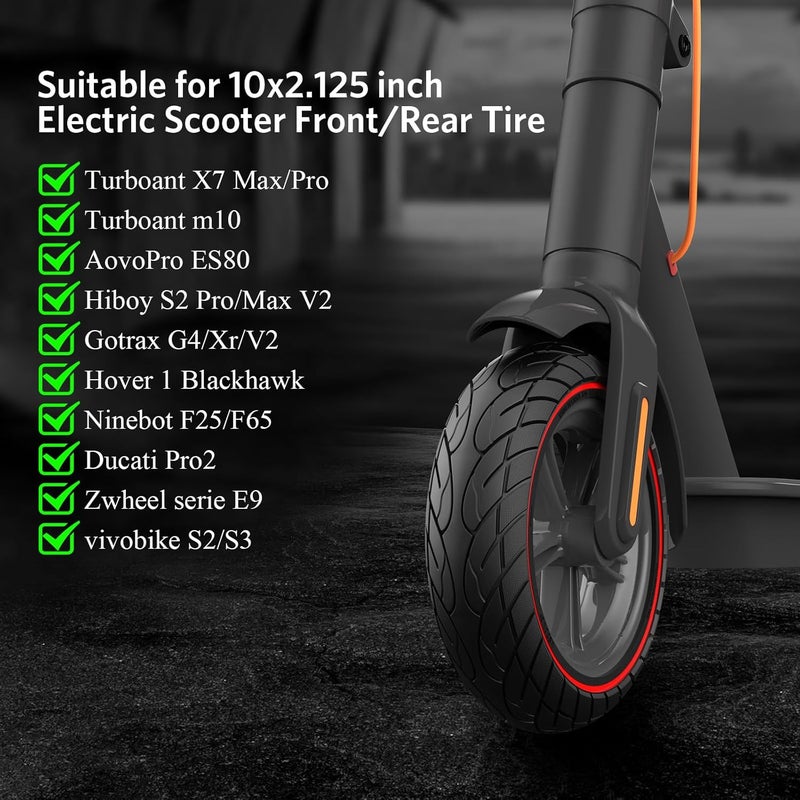 Cooryda 10x2.125 Scooter Tire, 10 inch Solid Rubber Tires Tubeless Front or Rear Replacement 10x2.125 Solid Electric Scooter Tire for Gotrax G4 Xr V2 Ninebot F25 F65 Hiboy S2 Pro 2pc Red - Image 2